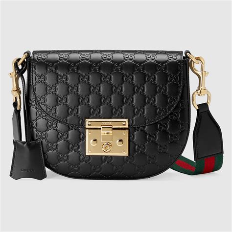 padlock gucci signature leather shoulder bag black